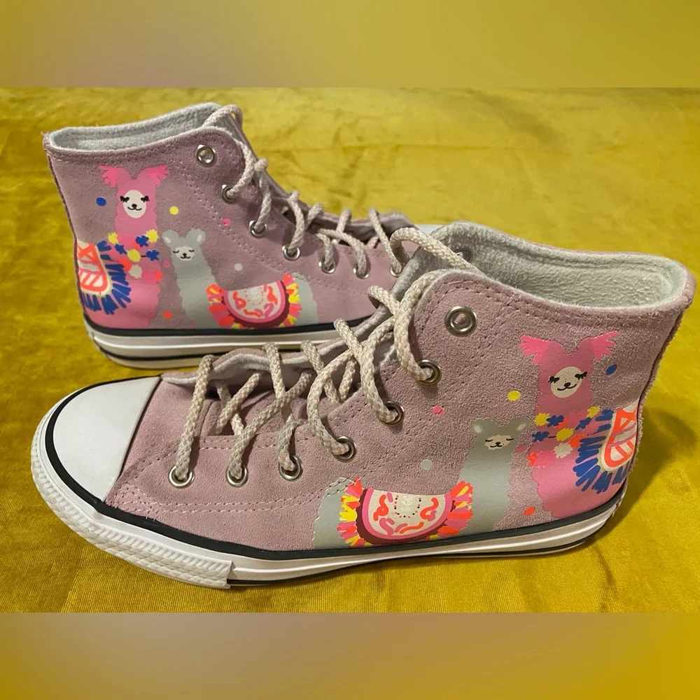Converse Kids Pink High-Top Sneakers with Llama Print